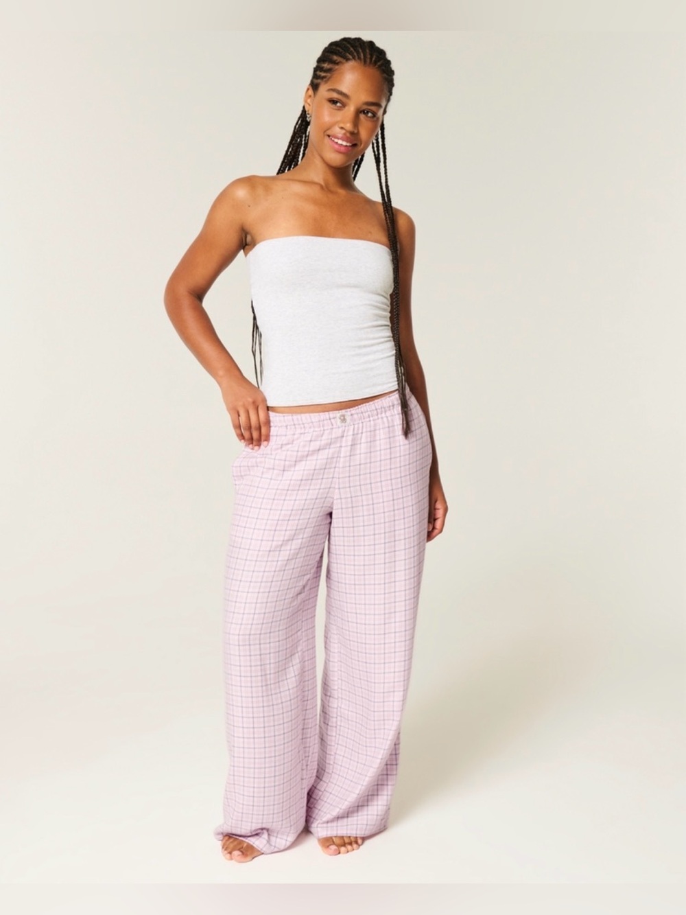Hollister Baggy Flannel Pants Light Pink Plaid Size Large Regular